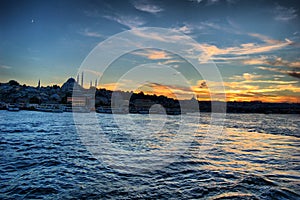 Cruise on the Bosphorus. Sunset. Golden Horn. (Istanbul  Turkey). photo