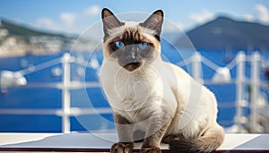 Cruise Companionship: Siamese Cat on a Seafaring Adventure