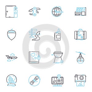 Cruise holidays linear icons set. Sojourn, Voyage, Detour, Sea-faring, Splendor, Escape, Relaxation line vector and