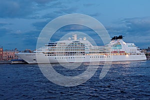 Cruise liner Seabourn Quest moored in St. Petersburg, Russia