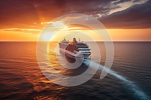 Cruise on a liner Sunset in the ocean. Ai generative