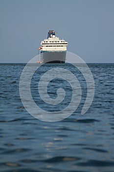 Cruise liner on tender parking in open sea. St. George`s, Grenada