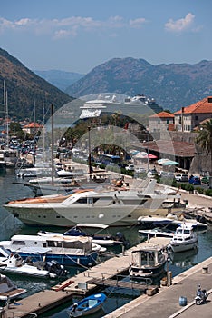 Cruise liner and yachts in Kotor bay Montenegro