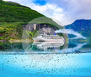 Cruise Liners On Geiranger fjord, Norway