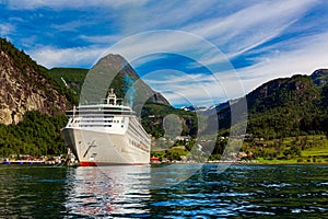 Cruise Liners On Geiranger fjord, Norway