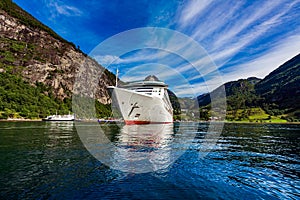 Cruise Liners On Geiranger fjord, Norway