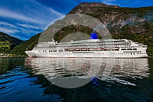 Cruise Liners On Geiranger fjord, Norway