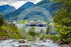 Cruise Liners On Geiranger fjord, Norway