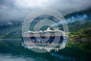 Cruise Liners On Geiranger fjord, Norway