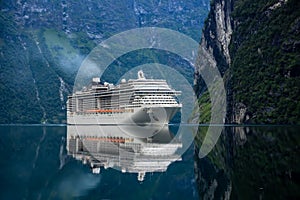 Cruise Liners On Geiranger fjord, Norway