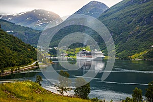 Cruise Liners On Geiranger fjord, Norway