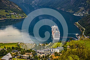 Cruise Liners On Geiranger fjord, Norway