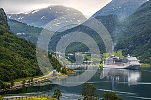 Cruise Liners On Geiranger fjord, Norway