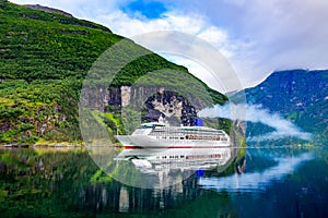 Cruise Liners On Geiranger fjord, Norway