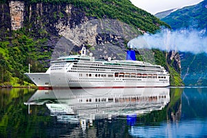 Cruise Liners On Geiranger fjord, Norway