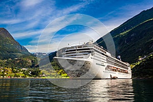 Cruise Liners On Geiranger fjord, Norway