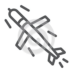 Cruise missile line icon, army and force, military bomb sign, vector graphics, a linear pattern on a white background.