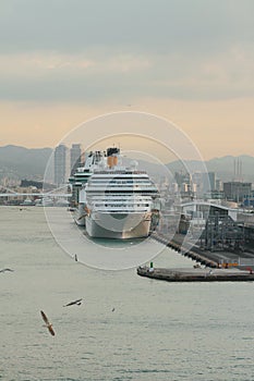 Cruise port and liners on parking. Barcelona, Spain