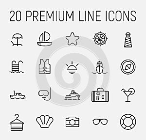 Cruise related vector icon set.