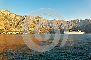 Cruise sea liner on mountain background