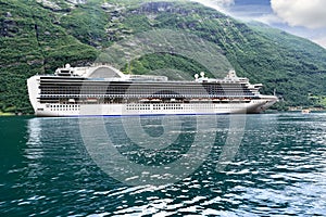 Cruise ship anchored in Geirangerfjord, Norway - Scandinavia