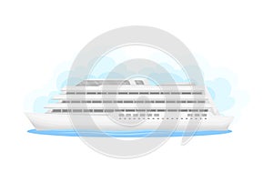 Cruise Ship as Water Transport for Vacationing Vector Illustration