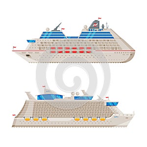 Cruise Ship as Water Transport for Vacationing Vector Set