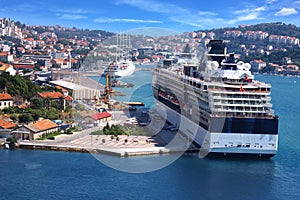 Cruise ship on the background of the Dubrovnik