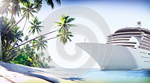 Cruise Ship Beach Sea Palm Tree Concept