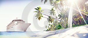 Cruise Ship Beach Sea Palm Tree Concept
