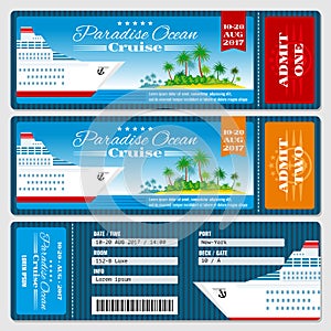 Cruise ship boarding pass ticket. Honeymoon wedding invitation vector template