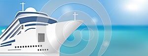 Cruise ship Bon Voyage. Poster or banner template Transatlantic liner ship. Vector