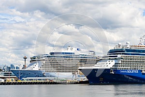 Cruise Ship Celebrity Solstice and Ovation of the Seas docked in Seattle