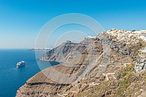 Cruise ship close to the Santorini island. Greece