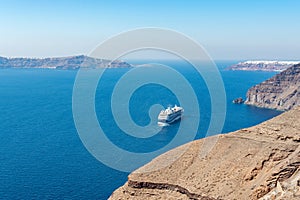 Cruise ship close to the Santorini island. Greece