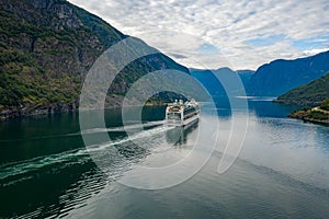 Cruise Ship, Cruise Liners On Sognefjord or Sognefjorden, Flam Norway