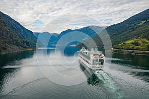 Cruise Ship, Cruise Liners On Sognefjord or Sognefjorden, Flam Norway