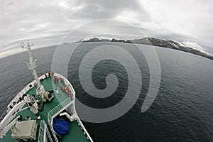 Cruise ship cruising to Deception Island, Antarctica