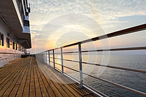 Cruise ship deck with beautiful sunset.