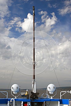 Cruise ship deck, blue sky panorama