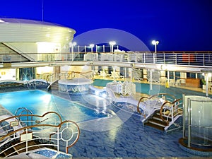 Cruise ship deck at night