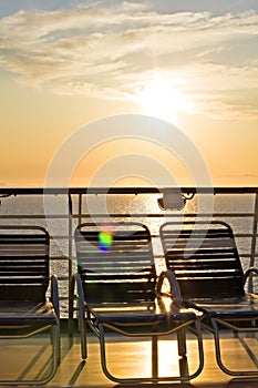 Cruise ship deck at sunset