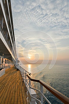 Cruise ship deck at sunset