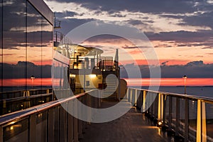 Cruise ship deck at sunset