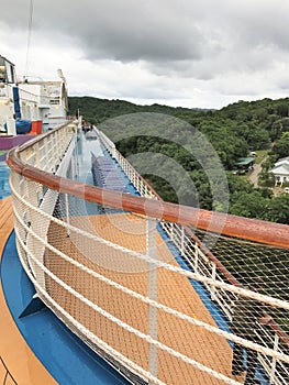 Cruise ship deck with views of Roatan, Honduras