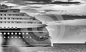 Cruise ship departing from Key West at dusk