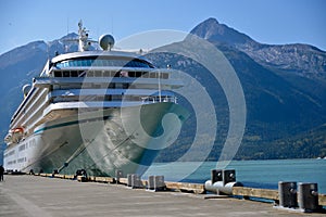Cruise ship in dock in Alaska.
