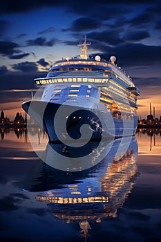 Cruise ship docked at the port at night