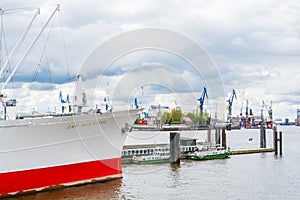 Cruise ship at the Elbe river, port of Hamburg, Germany