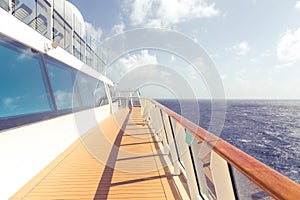 Cruise ship empty open deck with copy space